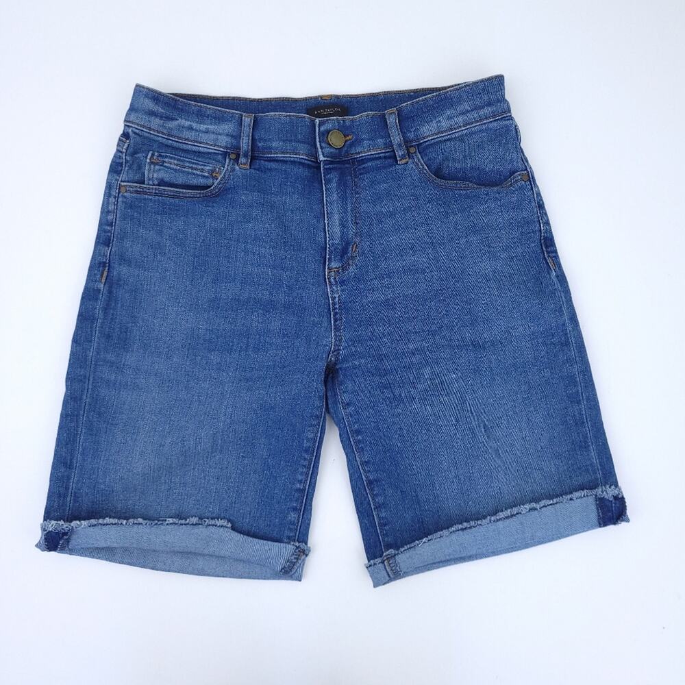 Ann Taylor Factory Blue Jean Denim Bermuda Shorts Size 2, Raw Hem, Roll Up